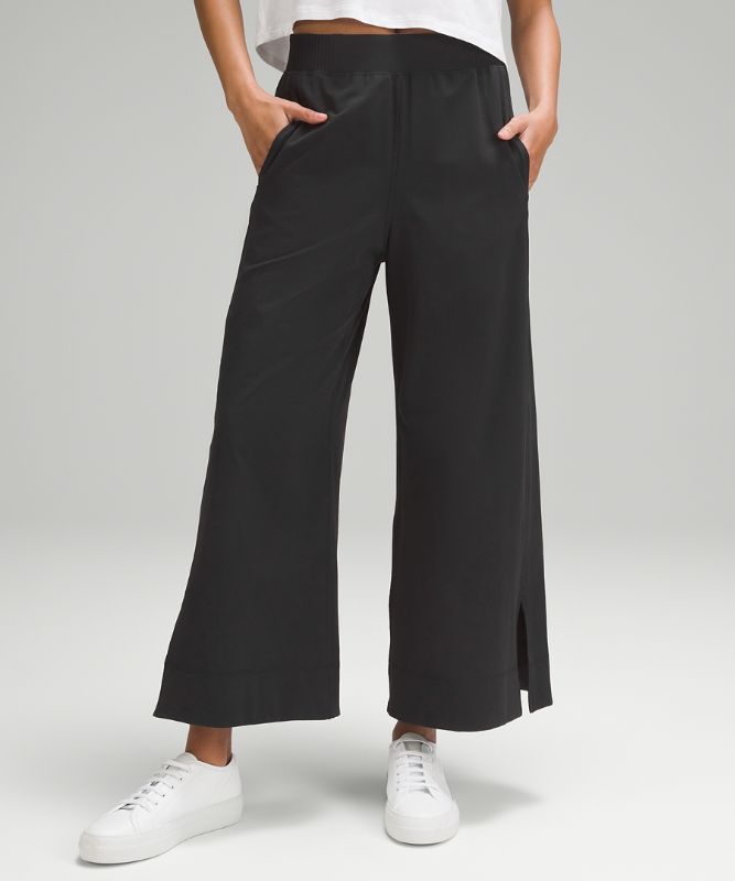 Stretch Woven Wide-Leg High-Rise Cropped Pant