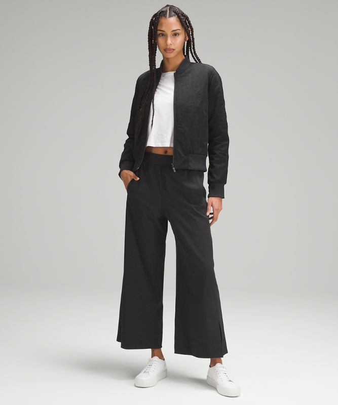 Stretch Woven Wide-Leg High-Rise Cropped Pant, Black