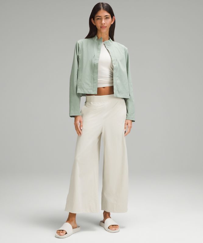 Stretch Woven Wide-Leg High-Rise Cropped Pant