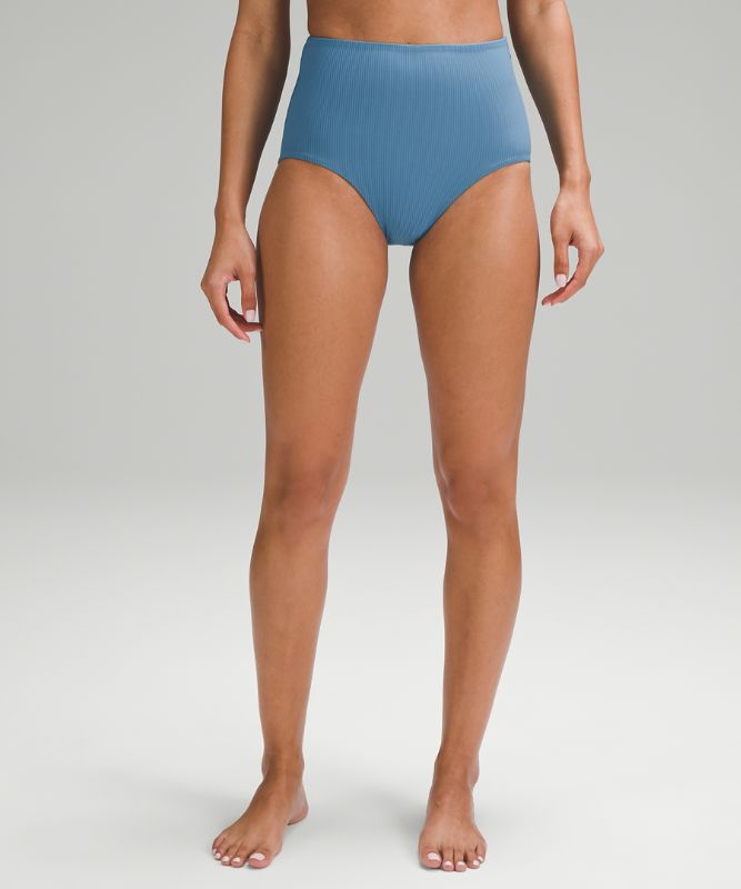 Ribbed High-Waist Medium Swim Bottoms