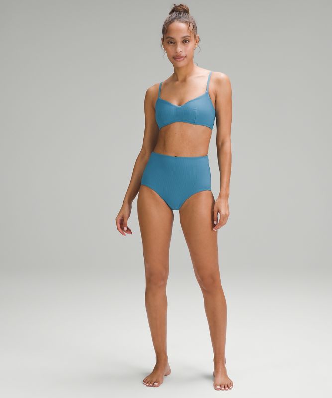 Ribbed High-Waist Medium Swim Bottoms