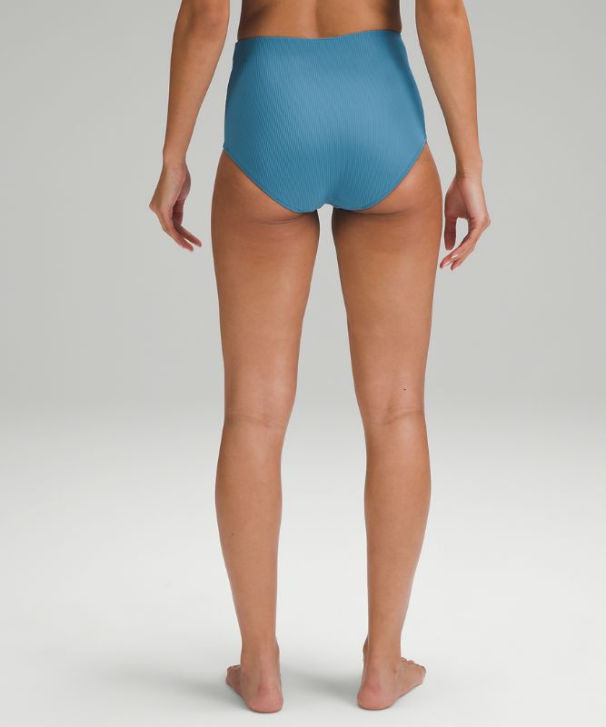 Ribbed High-Waist Medium Swim Bottoms