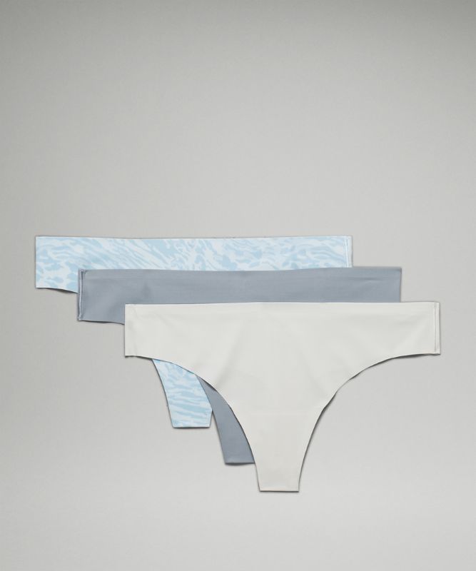 InvisiWear Mid-Rise Thong Underwear 3 Pack, Vapor/Chambray/Liquidize Camo  Mini WP Powder Blue